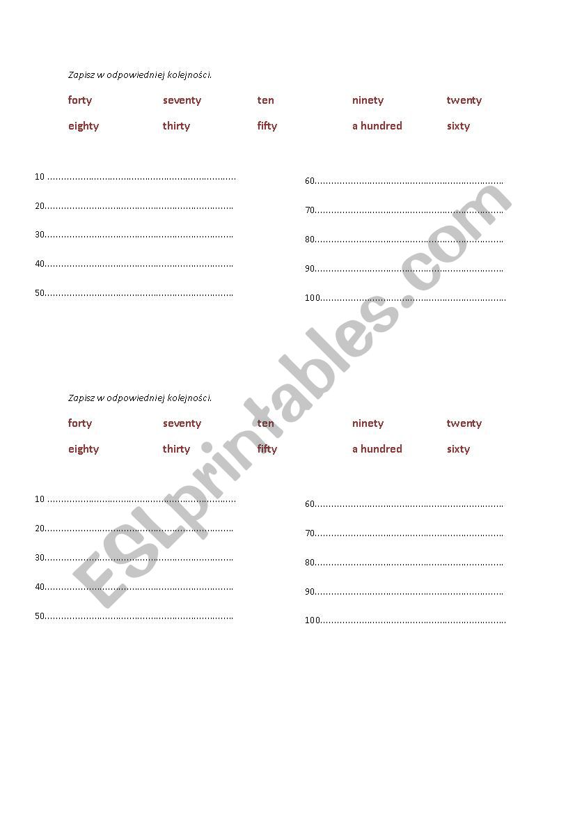 Write in a right order (numbers)