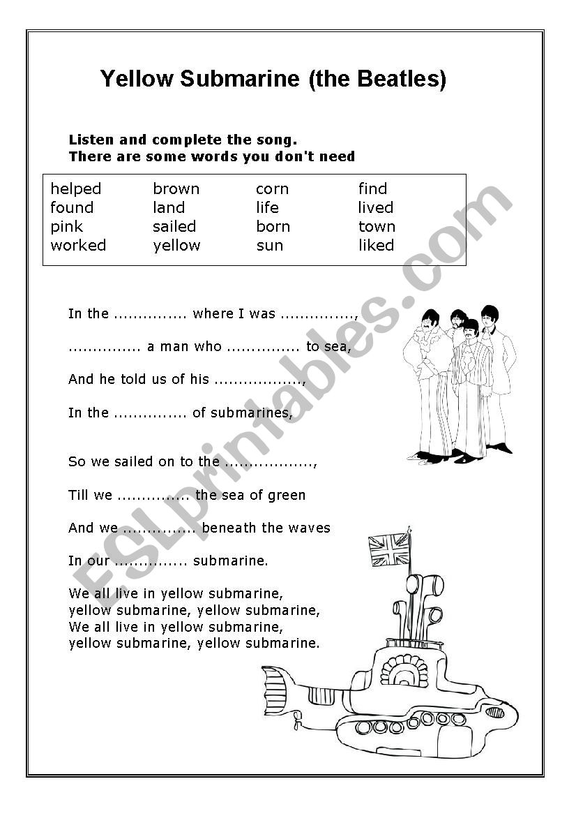 Yellow submarine worksheet