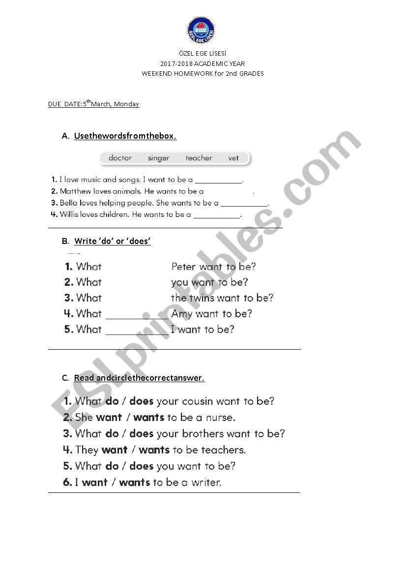 occupations worksheet