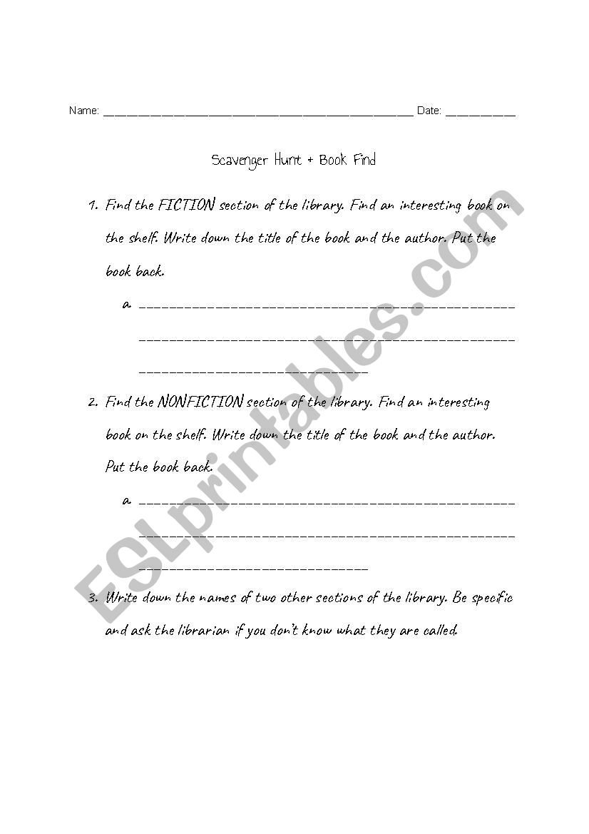 Library Scavenger Hunt worksheet