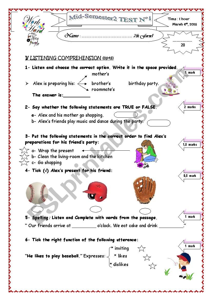 mid-semester 2-test 1, 7th form