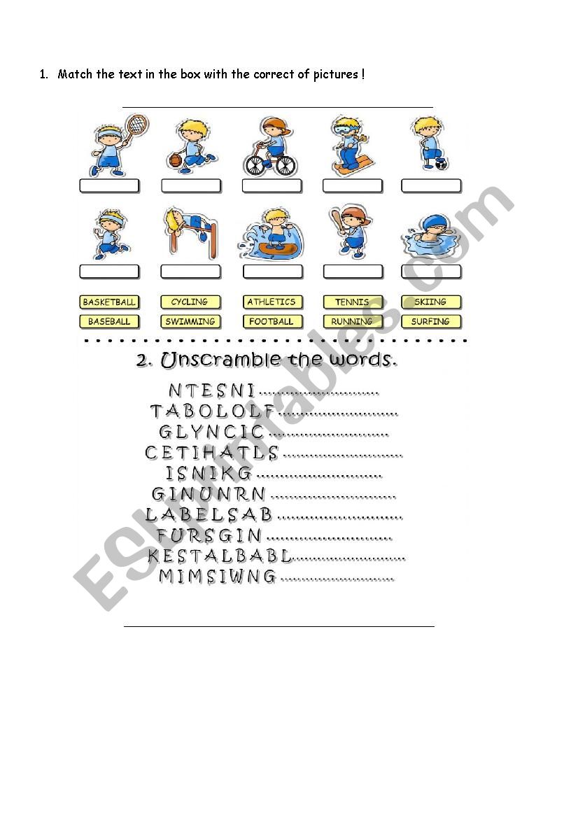 Sports activities worksheet