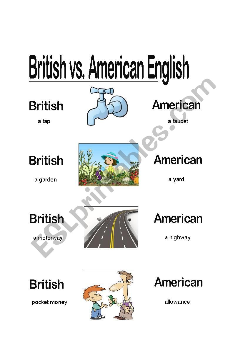 British vs Ameican English  worksheet