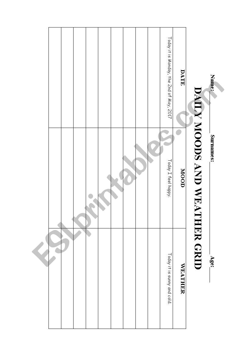 Moods and Weather grid worksheet