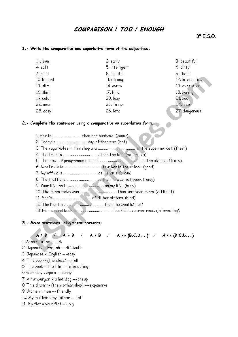 TOO - ENOUGH 3r ESO worksheet