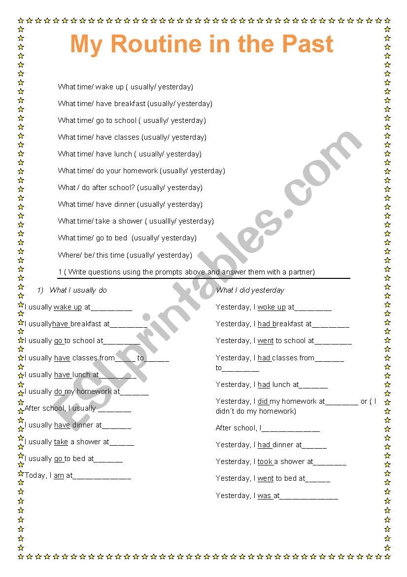Routine in the past worksheet