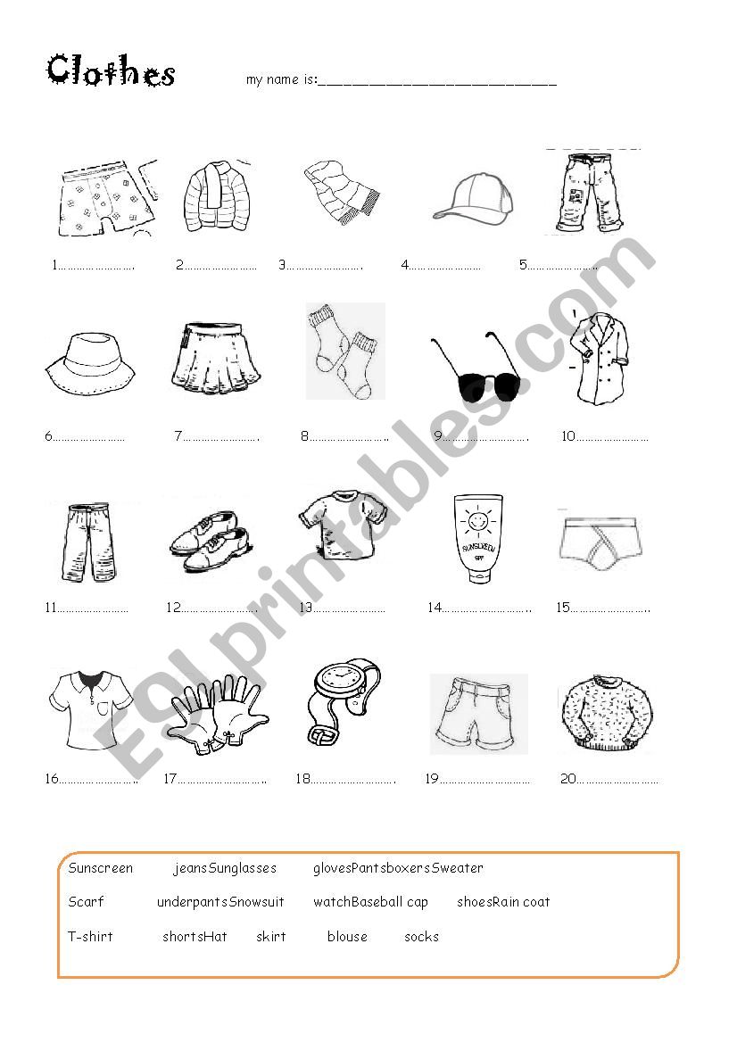 clothes - ESL worksheet by katherine-rivera