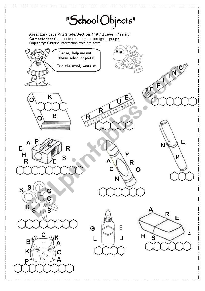 School objects worksheet School objects worksheet