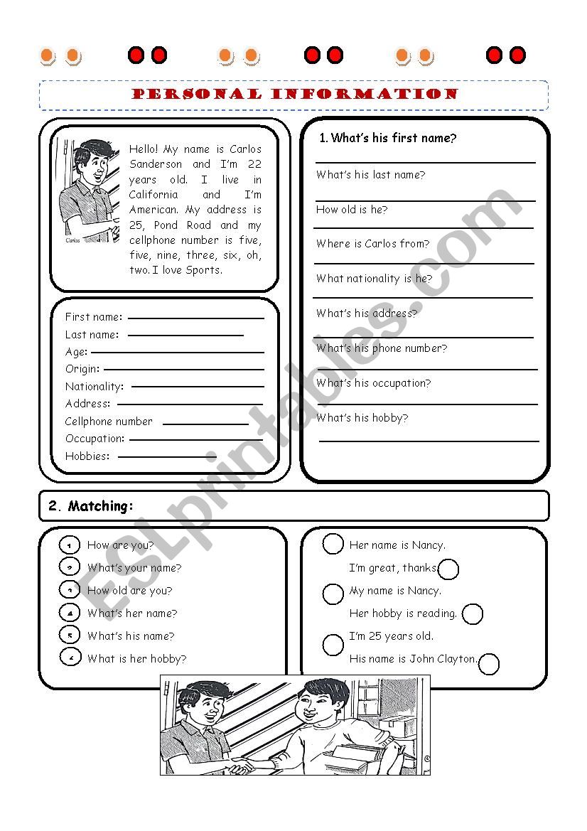 Personal Information worksheet