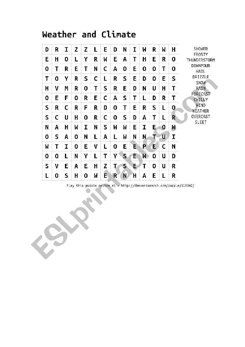 Word search worksheet