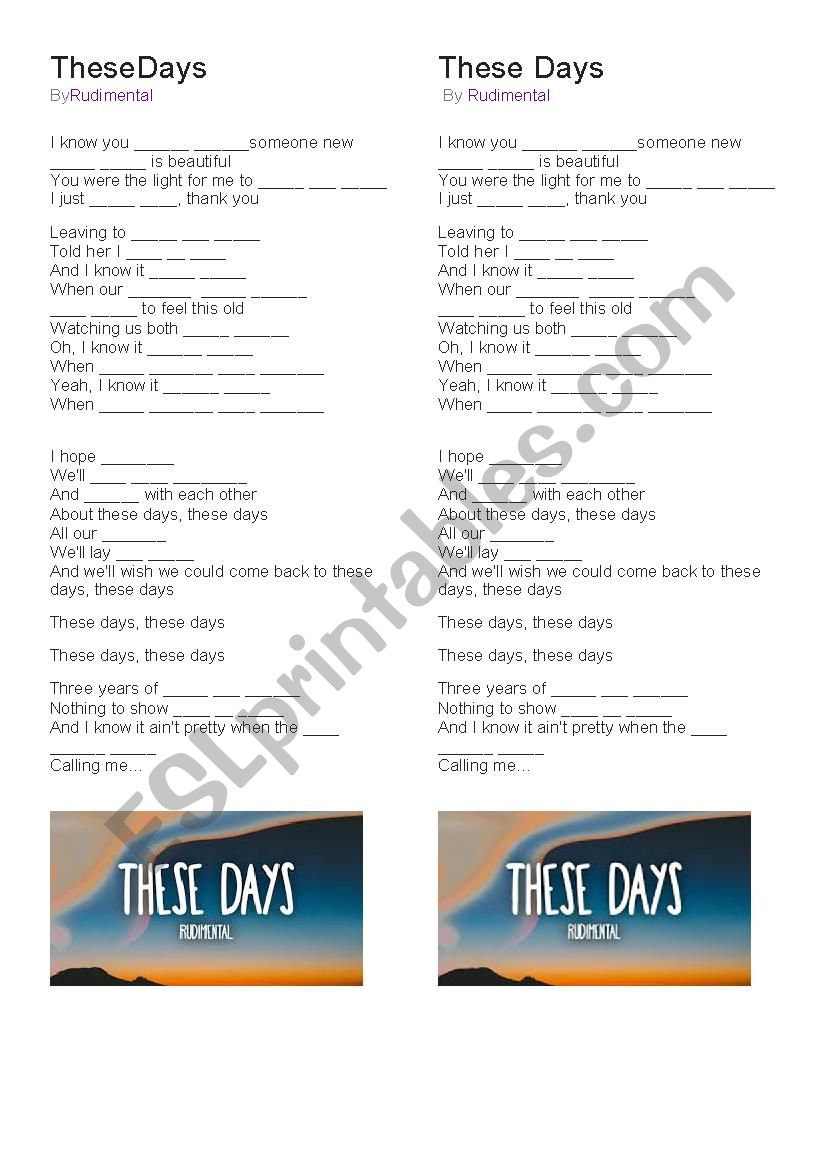 These days, by Rudimental worksheet