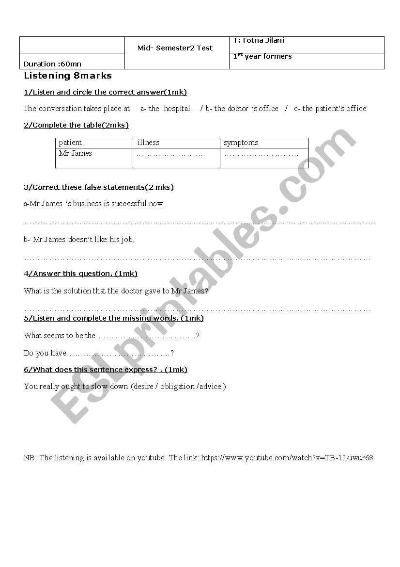 listening worksheet