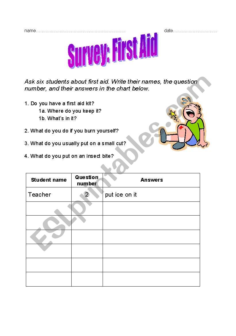 First Aid Mingle worksheet