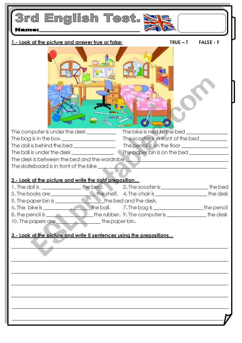 Prepositions test 2 worksheet