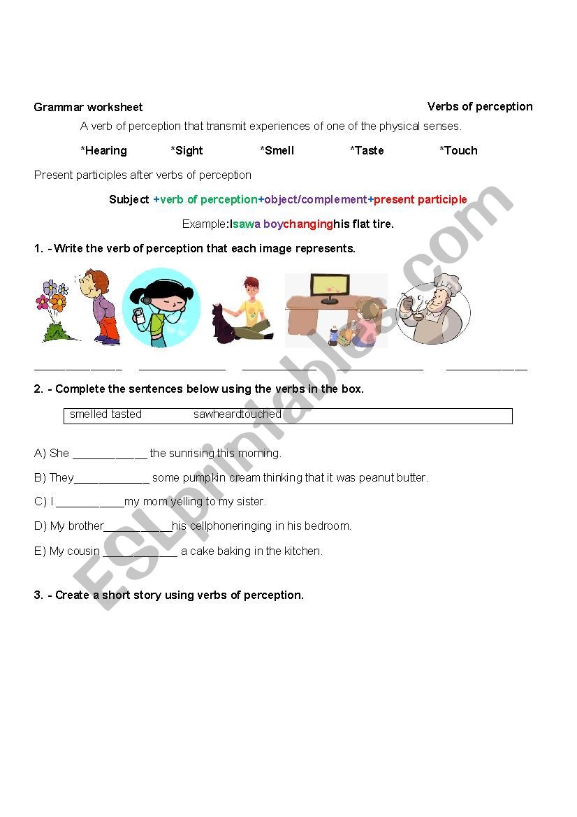 Verbs of perception worksheet