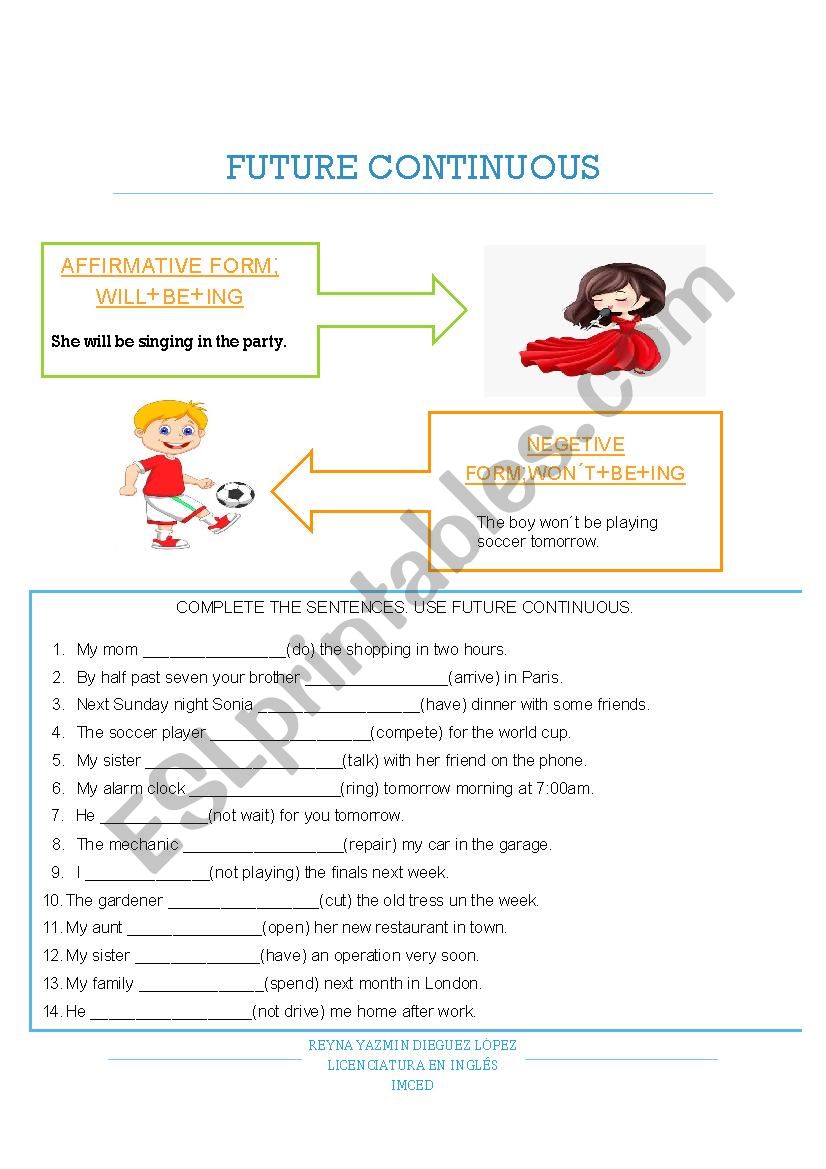 FUTURE CONTINUOUS worksheet