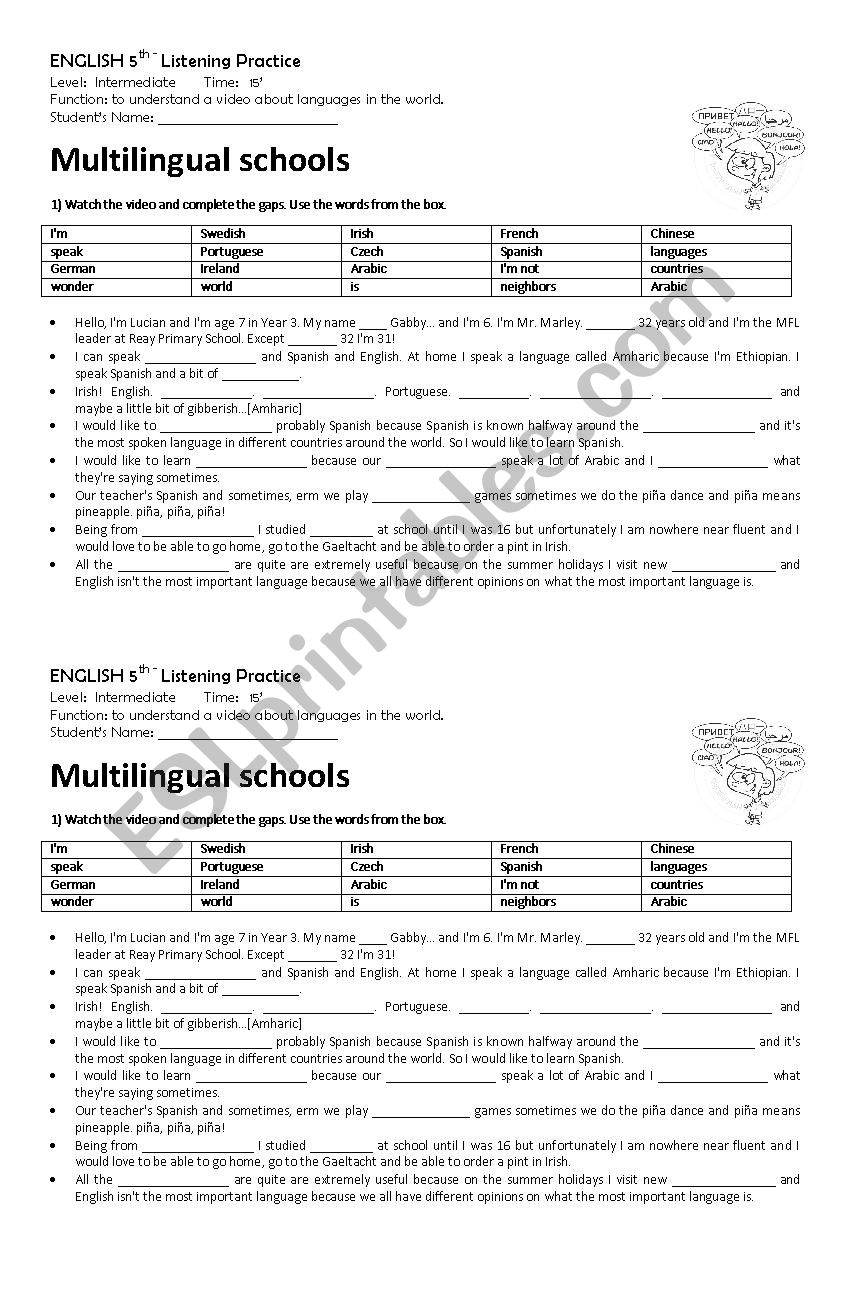 Listening practice - countries and nationalities - verb be