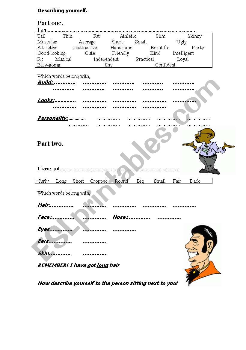 Describing yourself. worksheet