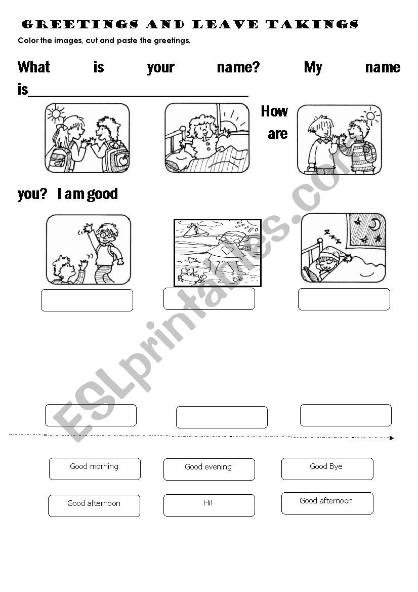 cut and paste greetings  worksheet