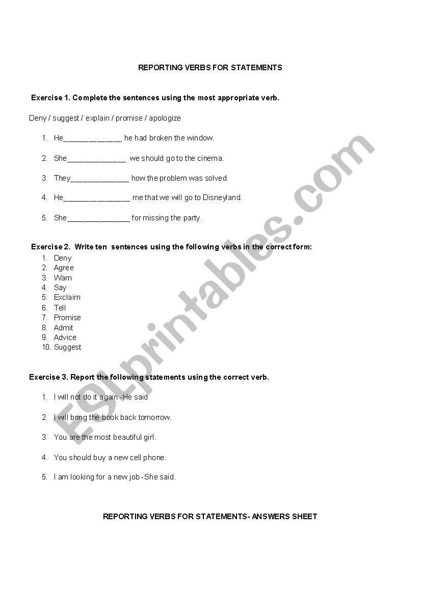 Reporting verbs for statements 