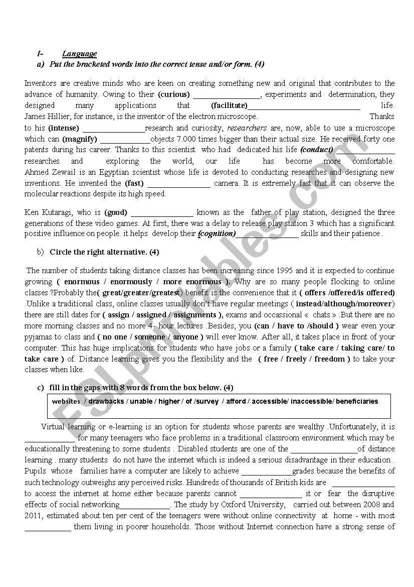 Mid -semester 2 test n1 BAC  worksheet