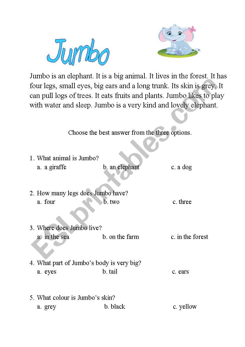 Reading comprehension test  worksheet