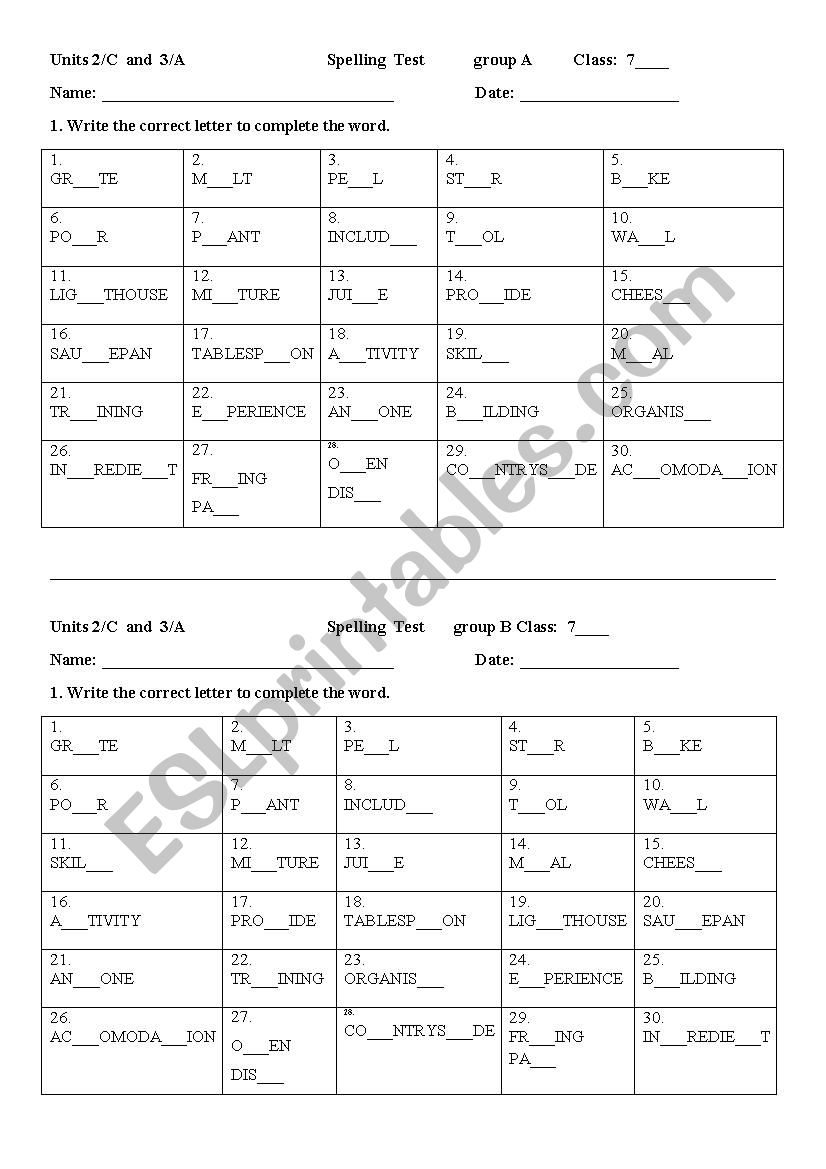 Spelling exercise for To the Top 3 coursebook