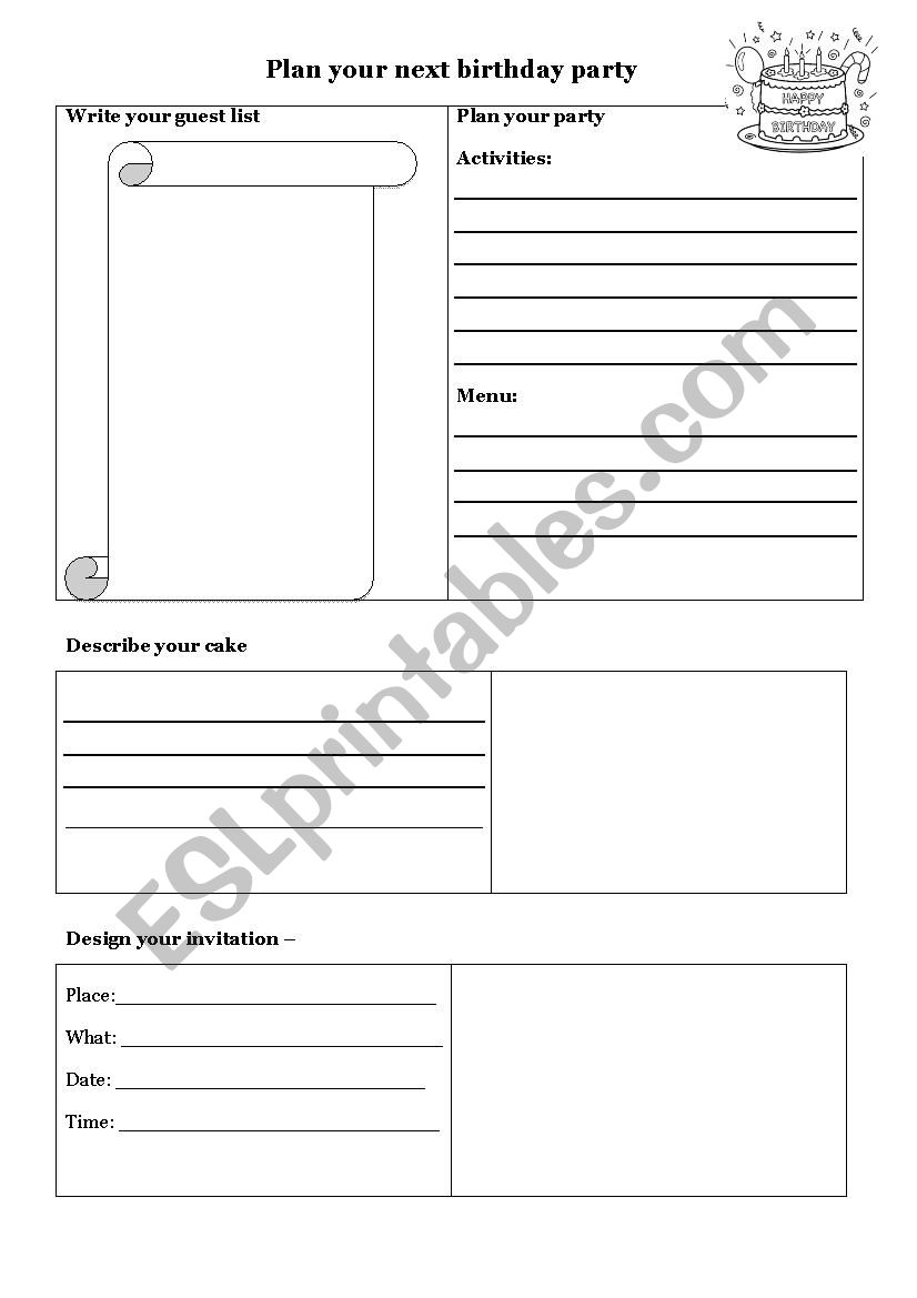 party plan worksheet