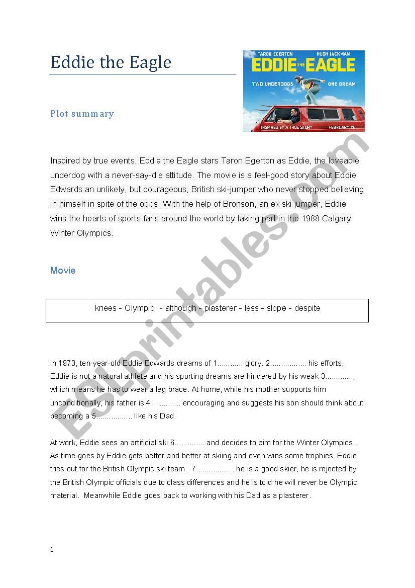 Eddie the eagle worksheet worksheet