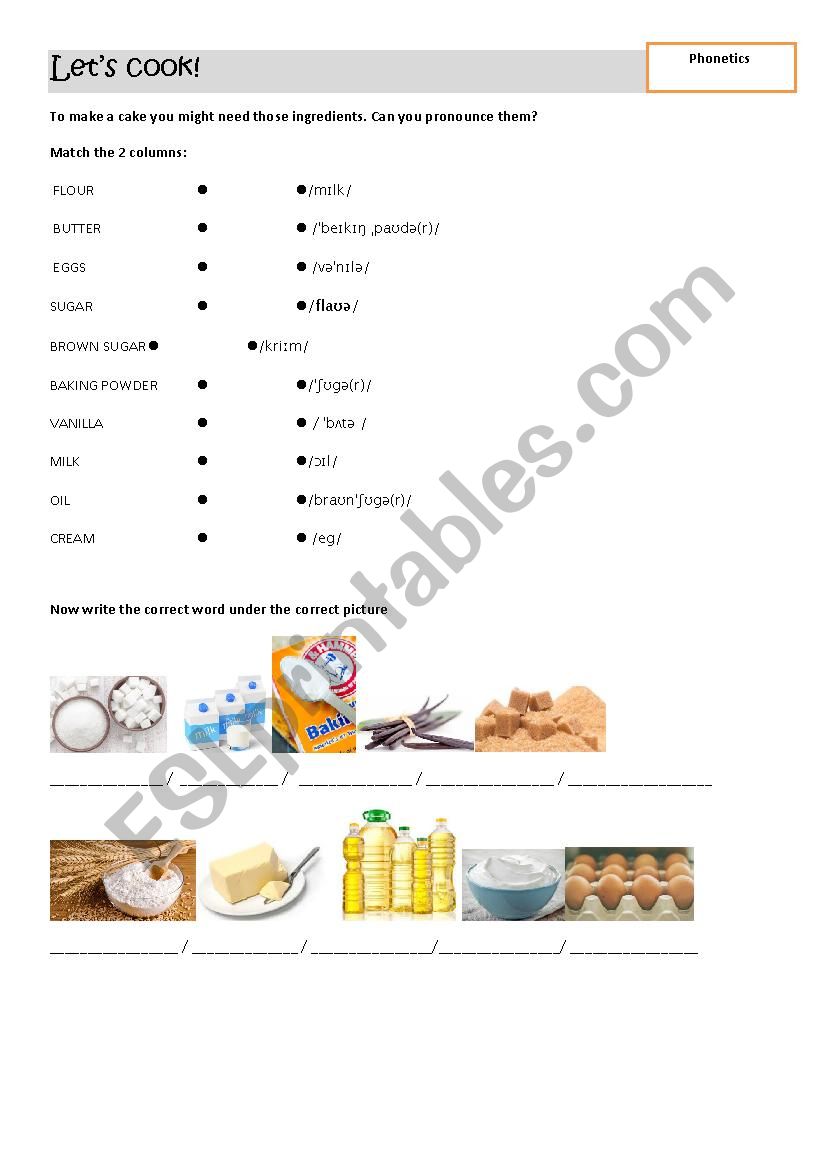 Lets cook! worksheet