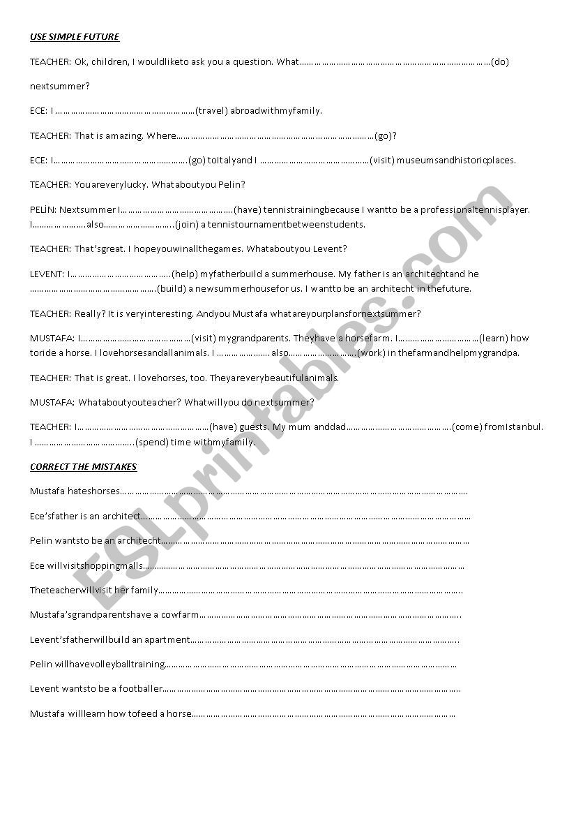 SIMPLE FUTURE worksheet