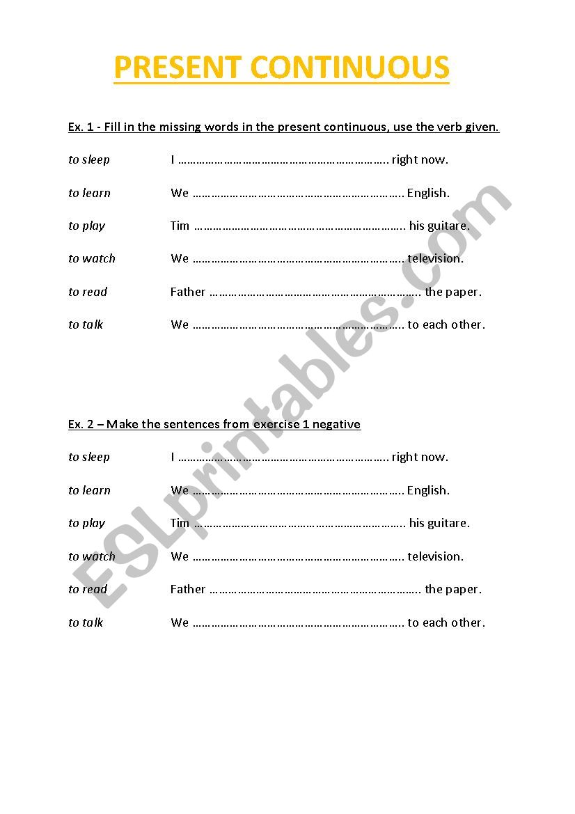 Present Continuous Affirmative VS Negative