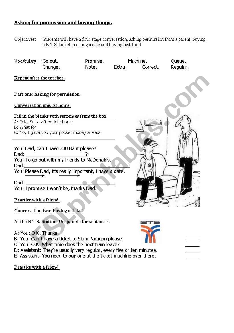 permission and buying things. worksheet