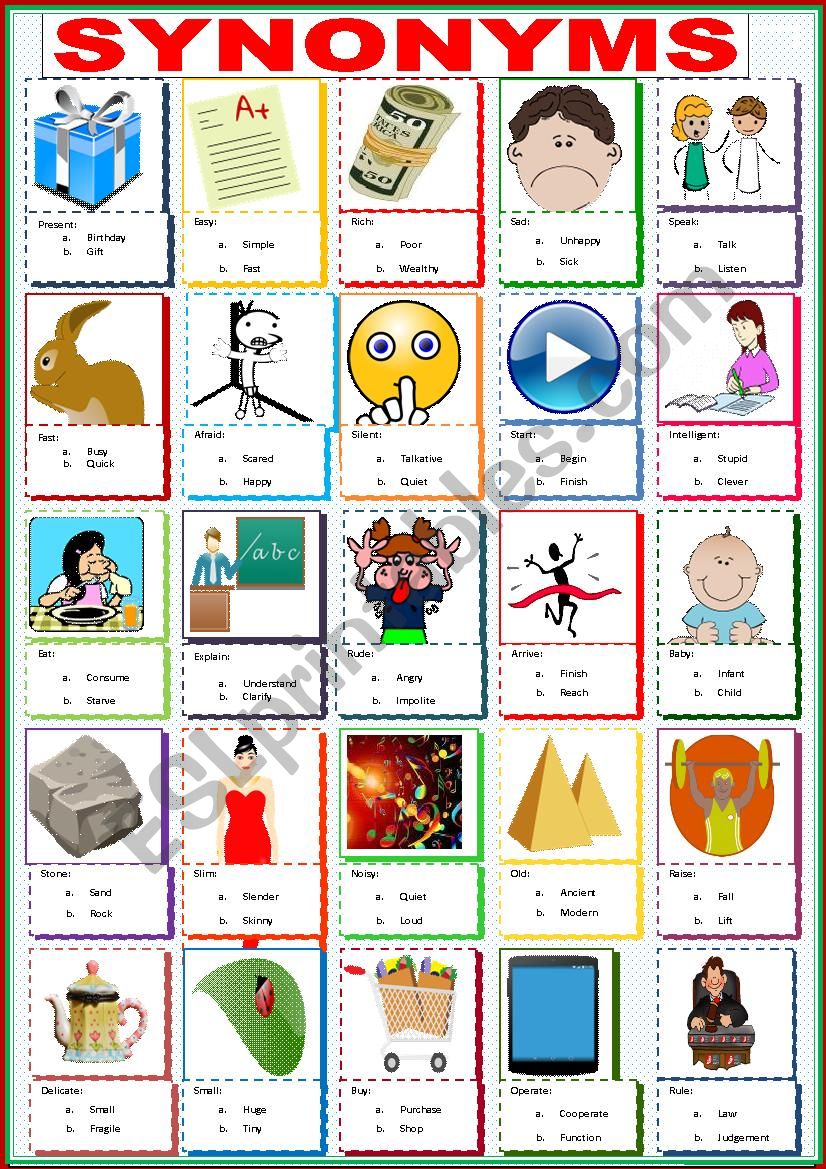 Synonyms worksheet