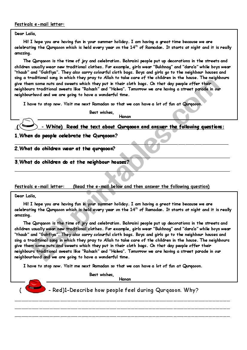 Festivals (6 Hats) worksheet