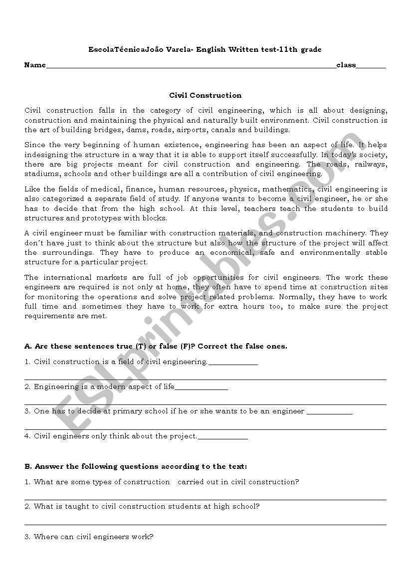 civil engineer worksheet