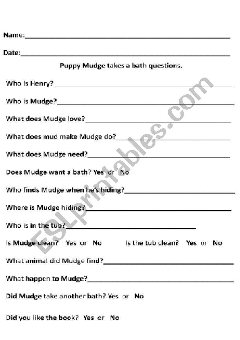 Puppy Mudge takes a bath questions.