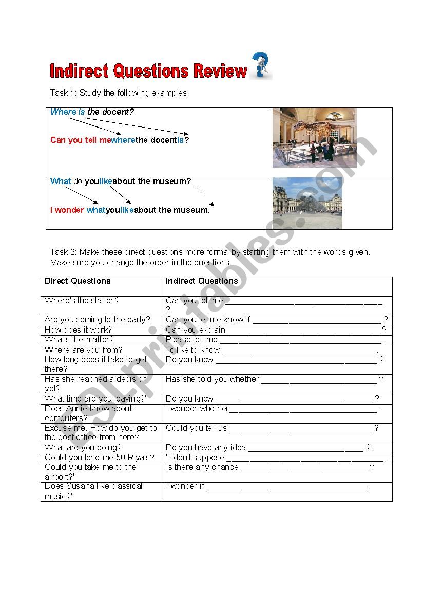 indirect question worksheet worksheet