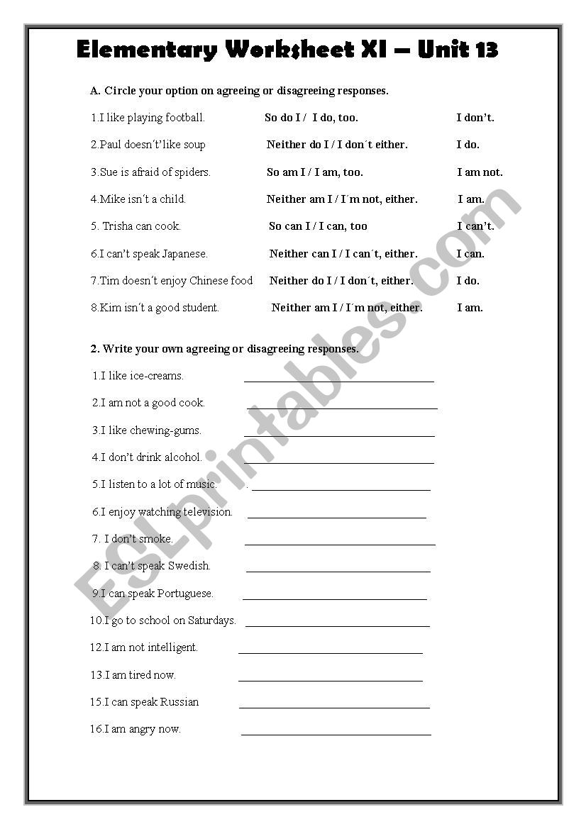 Agreening and disagreeing worksheet