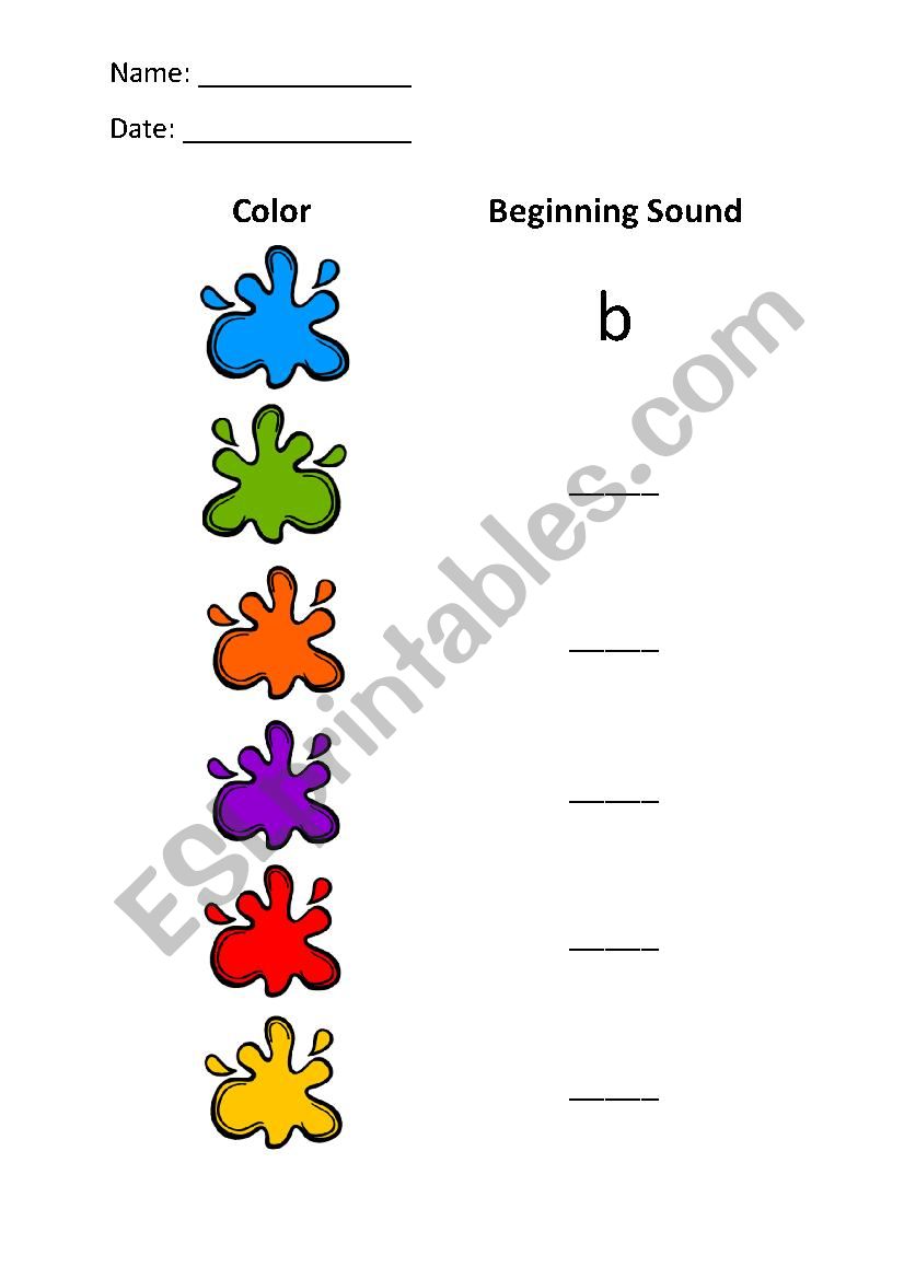 Colors Beginning Sounds worksheet