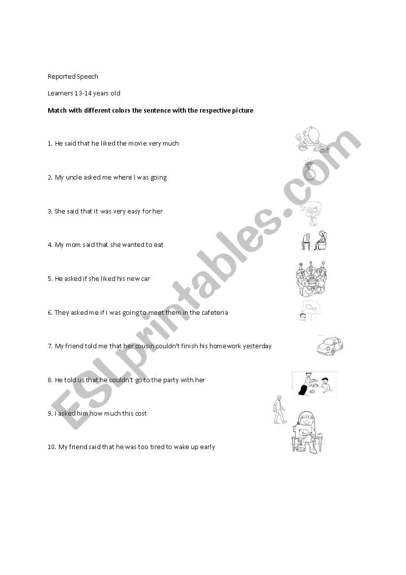 Reported speech worksheet
