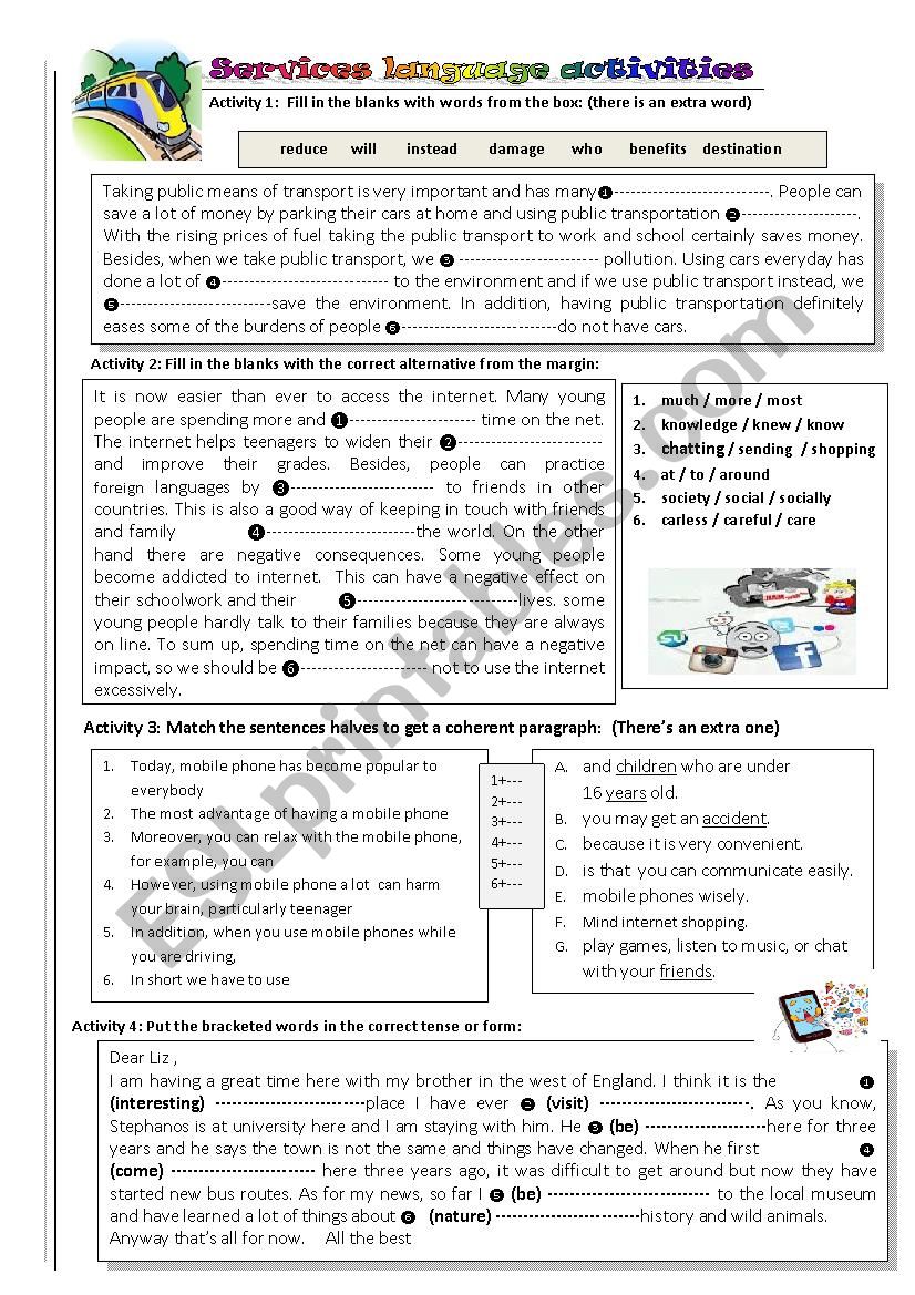 Services Language activities  worksheet