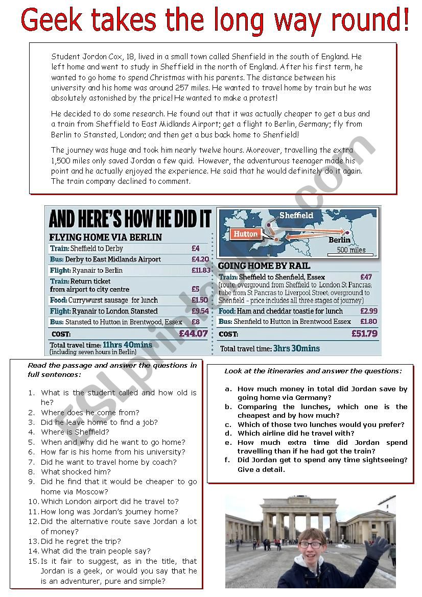 Student takes a long journey  worksheet