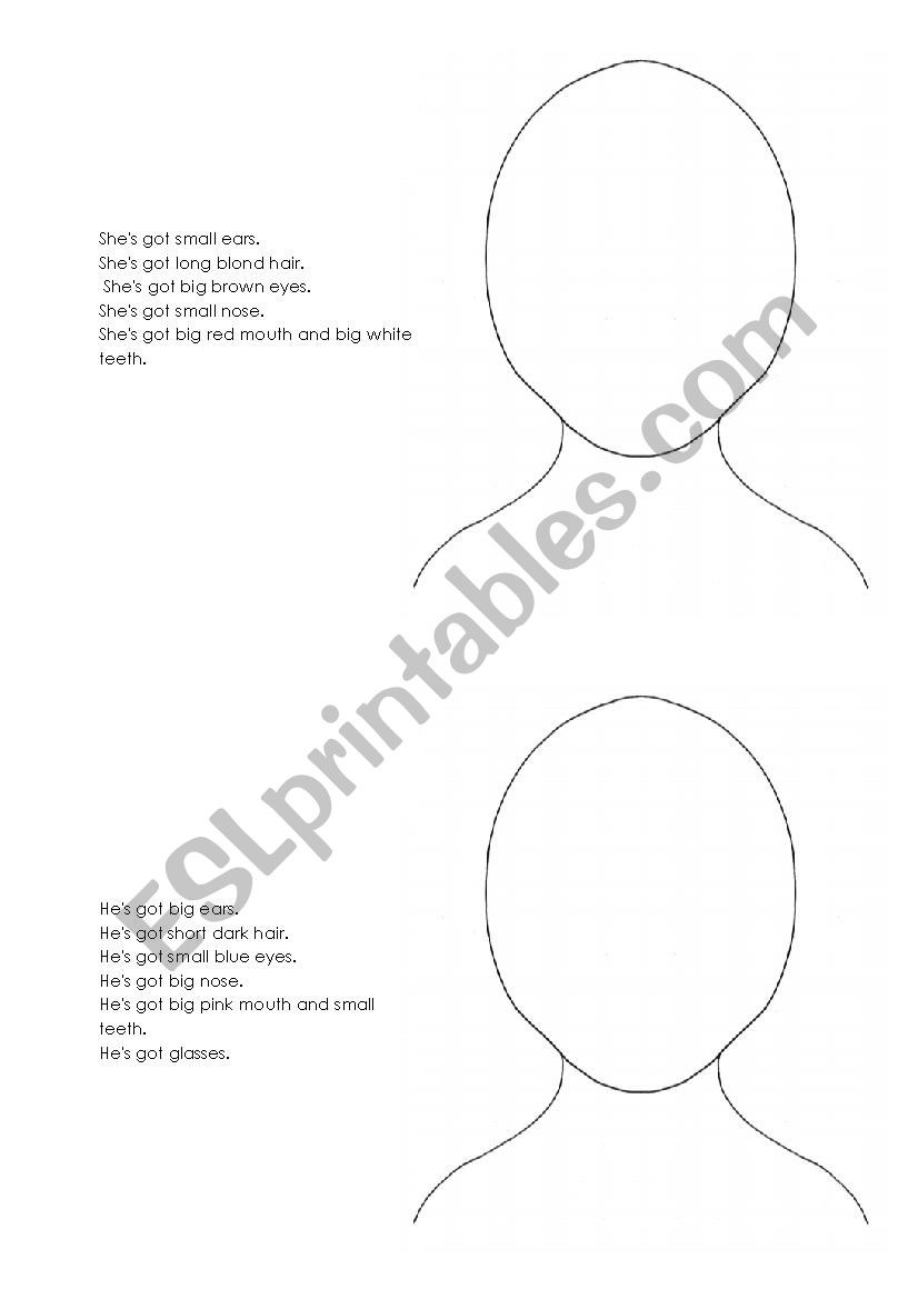 Parts of the face worksheet