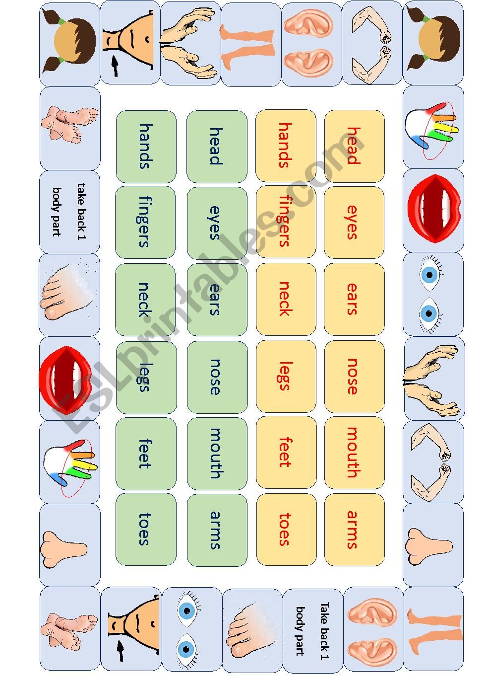 body parts board game worksheet