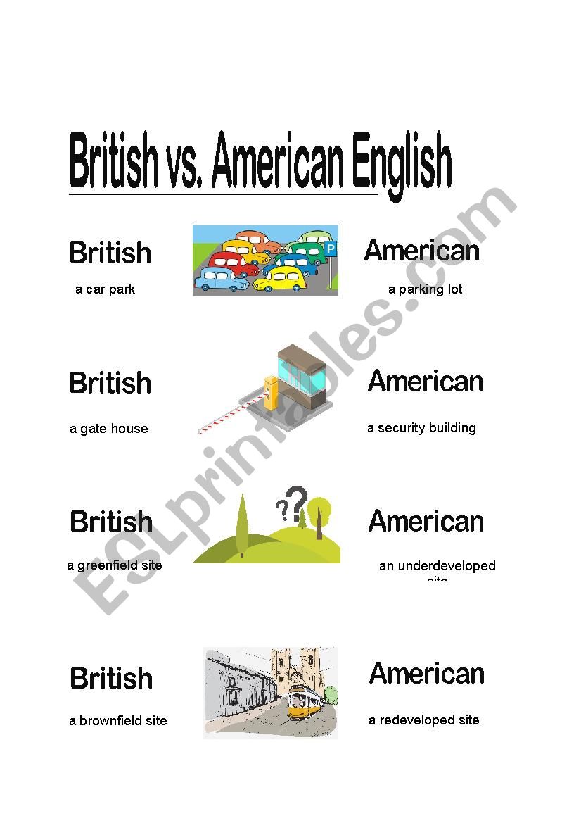 British vs Ameican English  worksheet