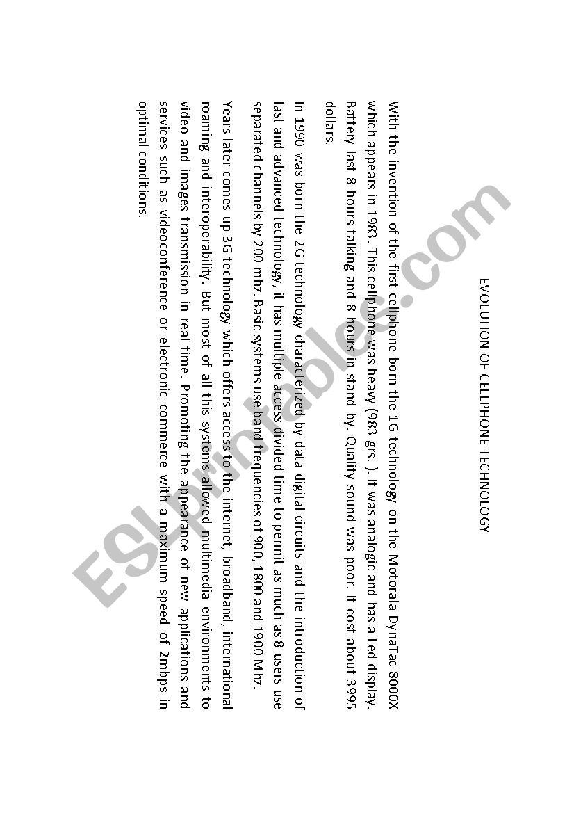 CELLPHONES TECHNOLOGY worksheet