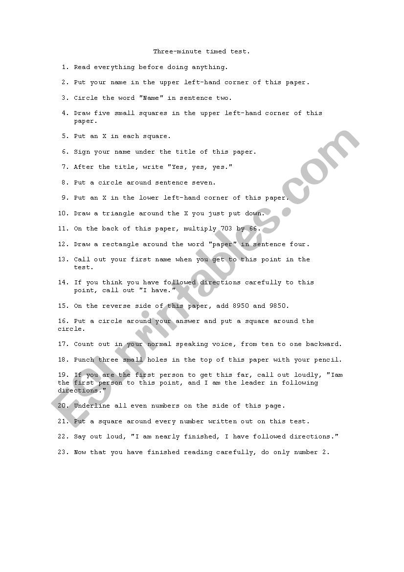 awareness test worksheet