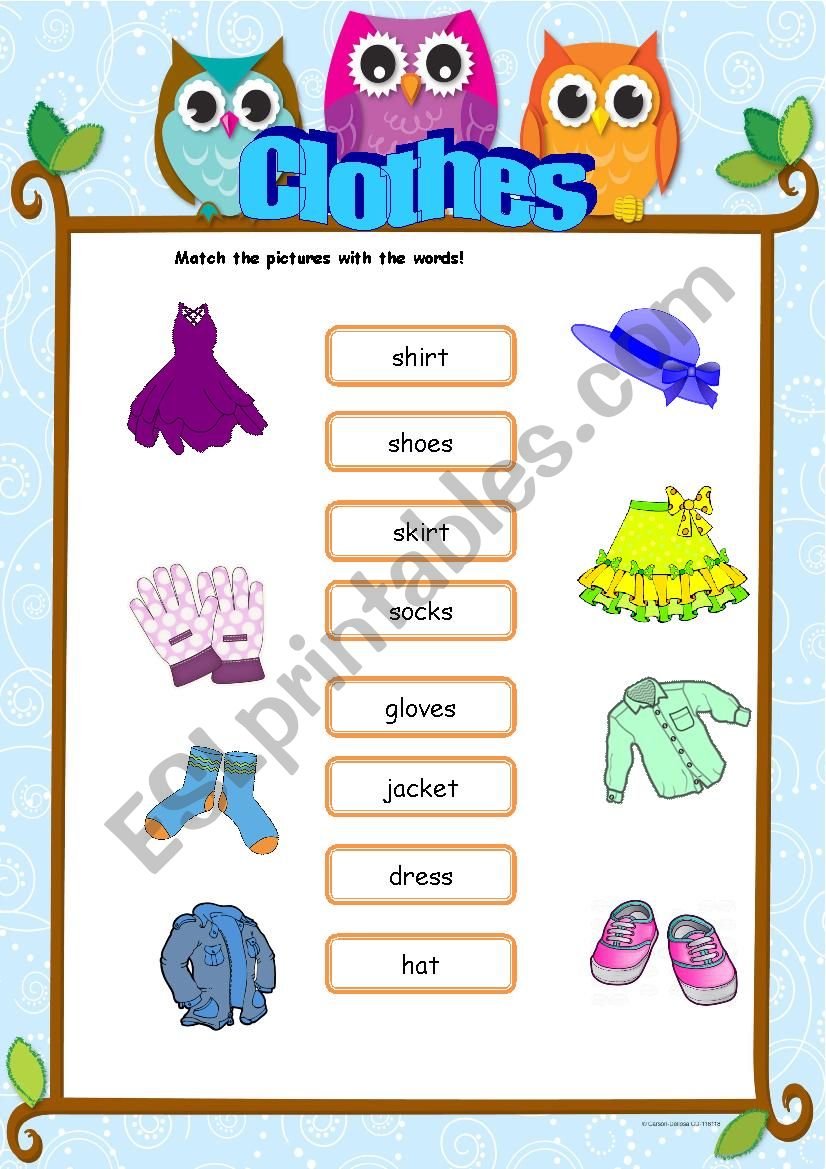 Clothes - Matching Exercise worksheet