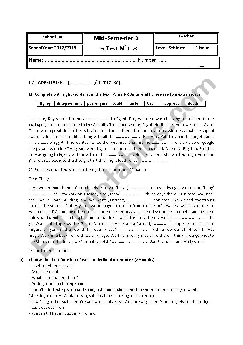 mid semester2  test1 worksheet